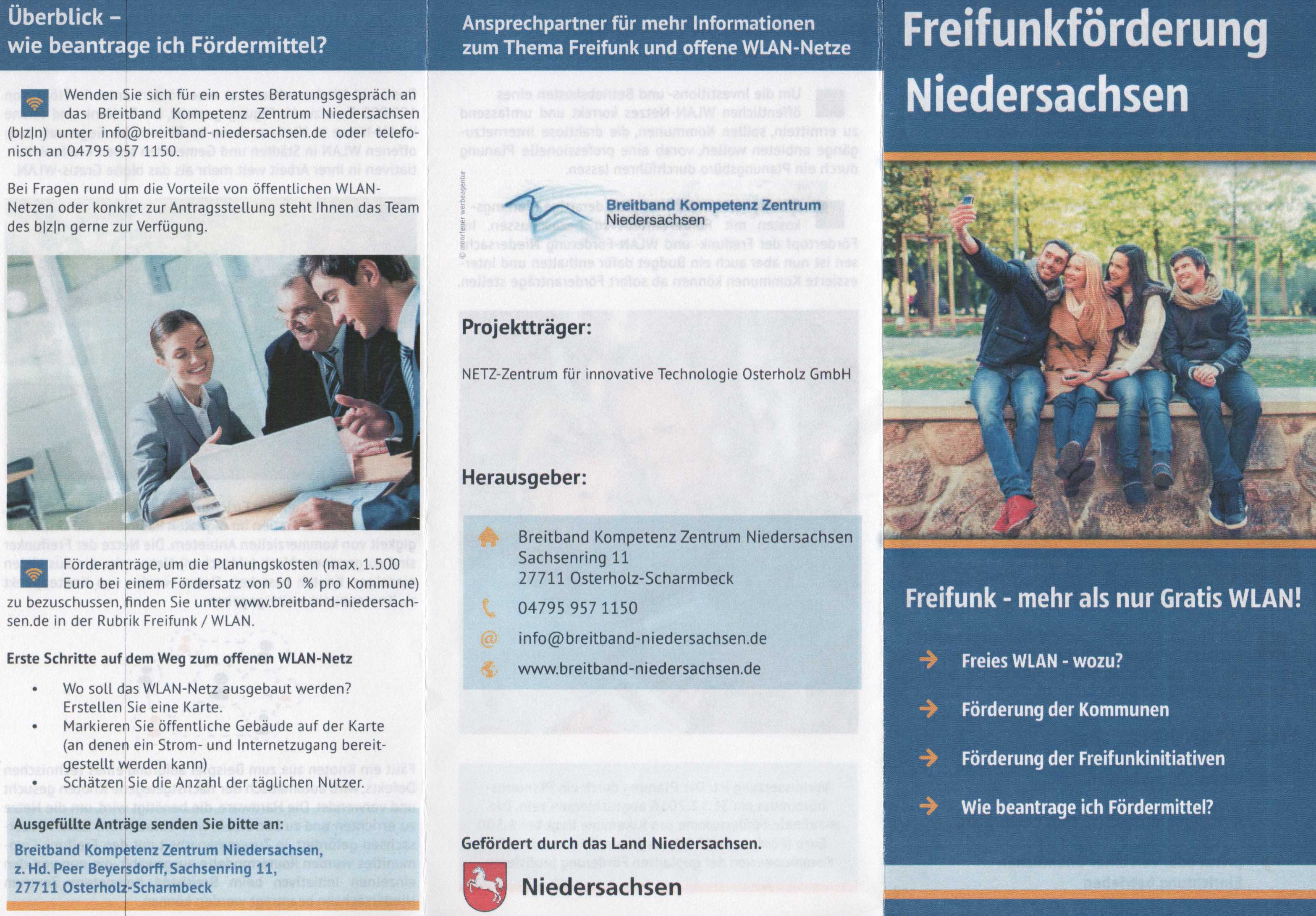 Hier sollte eigentlich die Seite 1 des Flyers 'FreifunkFörderung Niedersachsen' zu sehen sein !!, versuchen Sie es doch mal mit einem anderen Browser/Gerät und an einem andern InternetZugang und informieren Sie mich bitte per Mail an w@rokita.de
